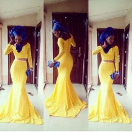 Two Pieces Nigerian Lace Prom Dresses With Sleeves Off The Shoulder Mermaid Evening Gowns Aso Ebi Formal Dress Custom Made