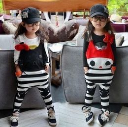 Autumn Korean Cartoon Stripe Romper Fashion Children's Suspender Thouser Girls Cat Style Casual Trousers Kids Overall Suspender Jumpsuit 177