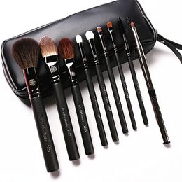 High End Korean Style 9pcs/Set Makeup Brushes Professional Pearly Handle Goat Hair Make Up Brush Kit With Leather Case Gift