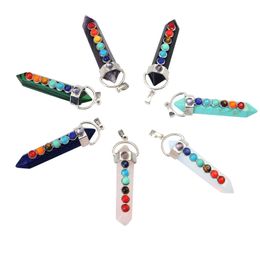 7 Chakra Gemstone natural Hexahedron Reiki Crystal Beads Charms women Jewelry necklace Pendant
