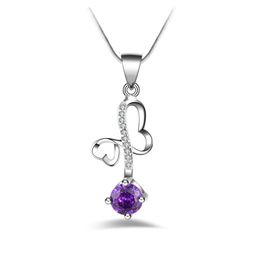 Free shipping fashion high quality 925 silver Heart-shaped Purple diamond Jewellery 925 silver necklace Valentine's Day holiday gifts Hot 1691