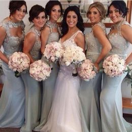 Classy Blue Grey Bridesmaid Dresses Holiday Keyhole Neck Floral Mermaid Prom Dresses Plus Size Country Garden Maid Of Honour Dress Long Party