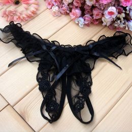 Women Lady Sexy Thongs Panties Knickers Bikini Erotic Lingerie Hollow Out Flower Bow-knot Lace Embroidery Thongs G-string Panty Underwear