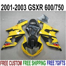 7 gifts bodykits for suzuki gsxr600 gsxr750 01 02 03 fairing kit k1 gsxr600 750 20012003 yellow black fairings set xa78
