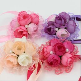 결혼식 신부 신랑 공급을위한 브로치 핀을 가진 아름다운 분홍색의 빨간 샴페인 보라색 꽃 코사지 소매 및 WholesaleBF02