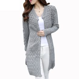 Wholesale- Long Cardigans Women 2017 Autumn Spring Long Sleeve Winter Knitted Jumper Sweater Female Loose Casual Tracksuits Outwear Coat