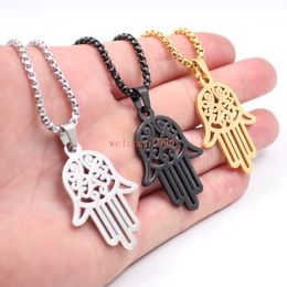 Best seller Gold silver black Stainless Steel Open Hamsa Hand of Love Wisdom Forgiveness Pendant Rolo chain necklace 3mm 24 inch