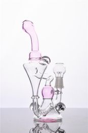 Pink Recycler Dab Rigs Hookahs Girly Bongs Water Pipes with Inline Perc 7.5 Inches and 14mm Joint