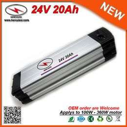 Rechargeable 24V Li Ion Battery Pack 20Ah Ebike Silver Fish Type Lithium Battery for 360W Electric Bike Bicycle in 15A BMS