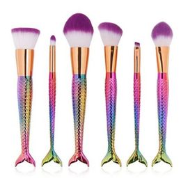 6 pcs Mermaid Makeup Brush Set Colourful Fishtail Make up Brushes Sets Cute Make-up Tools Accessories