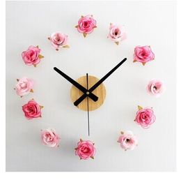 Beautiful flowers Romantic rose DIY wall clock DIY clock Rural contracted fashion ideas mute