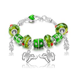 Free Shipping with tracking number Top Sale 925 Silver Bracelet Green Love Panla Bracelet Silver Jewellery 10Pcs/lot 1517