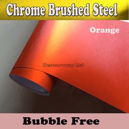 Premium Orange Brushed Chrome Aluminium Vinyl Car Wrapping Vinyl Air Release Chrome brushed steel wrap film Car stickers Size 1.52x20m/Roll