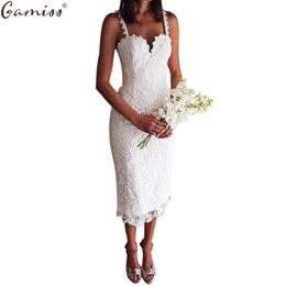 x201711 Gamiss Summer White Black Lace Dress Design Sexy V Neck Spaghetti Strap Bodycon Midi Dresses Lace Hollow Out vestidos de festa