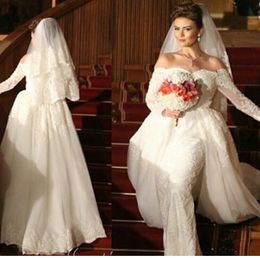 Vestido De Noiva Sheath Wedding Dresses 2015 Sweetheart Neckline Lace Tulle Long Sleeves with Court Train
