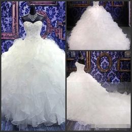 -Image réelle Robes de mariée A-Line Crystal Perlé Vintage Corset Blanc Sexy Brides Plus Taille Nouvelle Chine Robes de mariée de mariée sexy longue