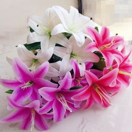 One Bunch Real Touch Lily Artificial Simulation Lilies PU lily Flower 5 Heads/Bunch for Wedding Christmas Home Floral Decoration