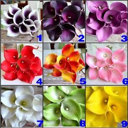 DES FLORAL Decorative flower Artificial Dark Purple Mini Calla Lily Bouquet For Wedding Decorations supply 9 Colours in stock