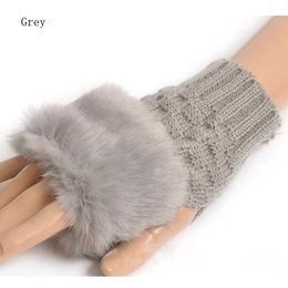fashion Cute Faux Rabbit Fur Hand Winter Warmer Knitted Fingerless Gloves Mitten 10 Colours HG-0433