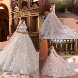Ivory Appliqued Lace Ball Gown Wedding Dresses 3D Floral Appliqued Off Shoulder Bridal Gowns Vestios De Novia Wedding Dress