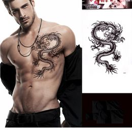 Cool Hommes Grands Autocollants De Tatouage Dragon Noir Flash Henné Faux Autocollants De Tatouage Encre Temporaire Pochoirs Pour La Poitrine Bras