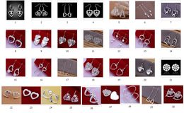 925 Silver jewelry Charming women/girls Screw nail/Dangle Earrings zircon love heart Earrings mix 30 style 30Pairs Best Christmas gift