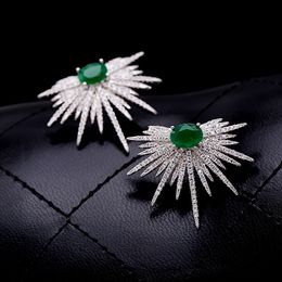 Fashion Emerald Crystals Earrings Silver Rhinestones Flower Stud Earring For Women Bridal Jewellery 2 Colours Wedding Gift For Friend2303