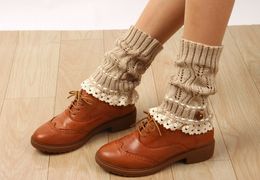 2016 button Lace Boot Cuffs knit boot topper lace trim faux legwarmers - lace cuff - shark tank leg warmers 5 Colours 12 pairs/lot#3991