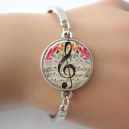 G-Clef Bracelet,Music Note Bangle,Glass Cabochon Dome Charm, Art Musical Note Picture silver brcelet For Women Gifts GL018