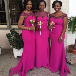 New Mermaid Bridesmaid Dresses 2019 Cap Sleeves Lace Appliques Maid of Honour Gowns Custom Made South African Wedding Guest Dress