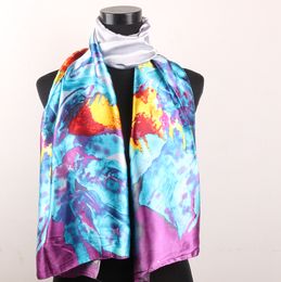 1pcs Silver Colour Red Gold Flowers Turquoise Purple Leaves Scarves Women's Fashion Satin Oil Painting Long Wrap Shawl Beach Silk Scarf 160X50cm
