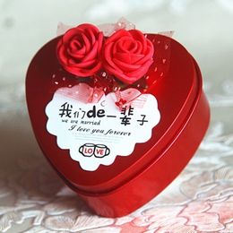 Heart Shaped Tinplate Candy Box With Rose Flower Fashion Gift Boxes For Romantic Wedding Favour Free Shipping