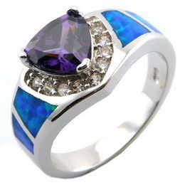 Blaue Opalringe mit CZ-Stein; Modeschmuck Amethyststein