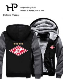 Wholesale- Dropshipping Spartak Mosc Russian  Men Jacket Zipper Sweatshirt Winter Warmth Fleece Thicken Hoodies Coat