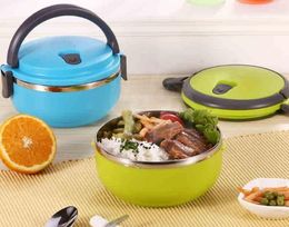 Fashion Hot Creative portable circular stainless steel insulation boxes green plastic student lunch box Child Bowl