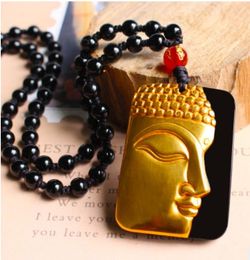 Gilded Buddha pendant natural obsidian crystal Jewellery necklace Men's Necklace Buddha