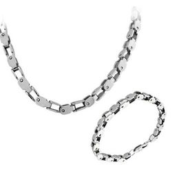Estilo de moda 316L Conjunto de joyas de acero inoxidable de 5 mm de ancho Motocicleta Motociclista Cadena collar de eslabones para Mujeres Hombres Joyería Regalos de plata