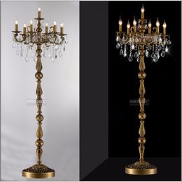 Klassische 7-Licht-Kristall-Stehlampe, Bronze-Bodenständer-Leuchte, silberne Kristallglanz-Kandelaber-Stehlampe, Mittelstück-Innenbeleuchtung