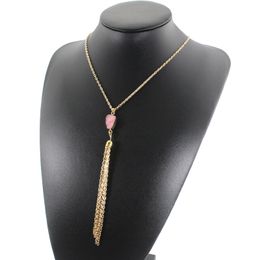 Fashion Resin Druzy Drusy Necklace Gold Plated Irregular Faux Stone Tassel Long Necklace For Women Bohemia Jewellery