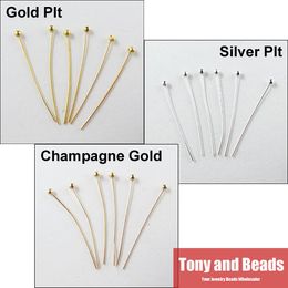Wholesale-(300Pcs=1Lot ! ) Free Shipping Jewelry Necklace Earring Finding Copper Ball Head Pins 20MM Gold Silver and Champagne Plated EW21