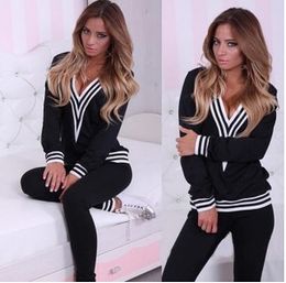2015 Hot Fashion Sexy Women Tracksuits Sport Suits V Neck Jogging Women Sport Running Fitness Tracksuit Sportwear Suit FG1511