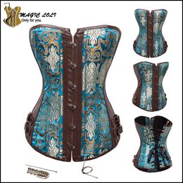 Wholesale-Sexy Leather Steel Boned Corset Waist Training Corsets Steampunk Gothic Corselet Overbust Body Shaper Bustiers