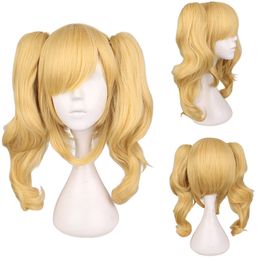 Free Shipping>>>Batman Harley Quinn 2 Ponytail Golden Blonde Curly Hair Wig Cosplay Party Wig