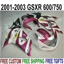 hot sale bodywork set for suzuki gsxr600 gsxr750 20012003 k1 fairings 01 02 03 gsxr 600 750 purple white black fairing kit sk53