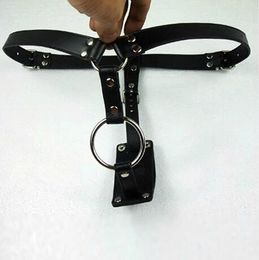 Male Fixing Leather Shorts / male chastity device / male cock cage harness belt Adult products JJD10201517