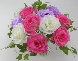 10pcs 4" Artificial Handmade Rose Flowers Leaf For Wedding Bridal Bouquet Home Decoration