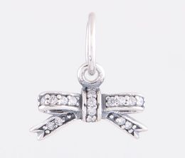-Moda 925 cuentas de plata esterlina brillante arco cuelga encanto europeo DIY resultados de la joyería se adapta a Pandora Charms pulsera