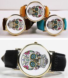 Wholesale 50pcs/lot Mix 11olors Quartz KM112 women Dress watch Fashion Leather Skull watch WR001