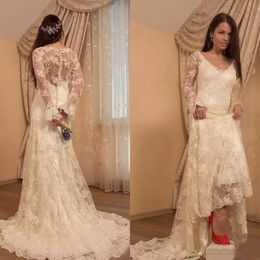 Bohemian 2017 Elegant Full Lace Mermaid Wedding Dresses With Illusion Long Sleeves Back Covered Buttons Long Bridal Gowns Custom EN11107