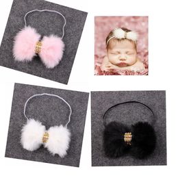 20pcs New Baby Rabbit Fur bow Headband for Infant Girl Hair Accessories Elegant FUR bows clip hair band Newborn Photography Prop YM6105